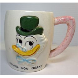 Vintage 1961 Walt Disney Ludwig Von Drake Cup. Pink handle, signed on bottom,