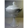 Image 1 : Vintage White Milk Glass Compote with Lid, Grape and Leaf Design, 7.5" tall