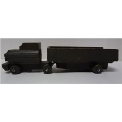 Vintage hand made wooden Toy, Truck is pulling trailer,  Circa 1950's