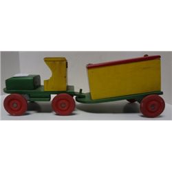 Handmade  Wooden Toy, Truck is pulling  trailer.  Circa 1950's