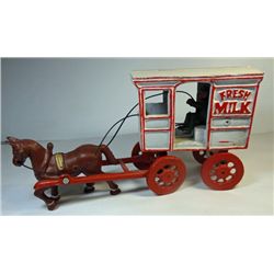 Vintage Cast Iron Milk Truck & Horse Toy