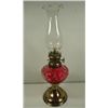 Image 1 : VINTAGE MINIATURE OIL LAMP, CLEAR GLASS WITH A RED OVER GLAZE, MAKE IN HONG KONG