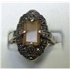 Vintage Art Deco Sterling Silver Ring, Agate & Marcasite, size 8, .22ozt