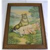 Image 1 : Antique Framed Print, Excellent Cond. Sleeping Girl with Dog. 19" x 23 1/2"