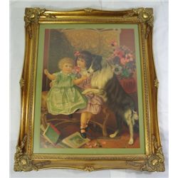 Very Nice Antique Print, matted and framed in Ornate Gold Frame. Collie Dog