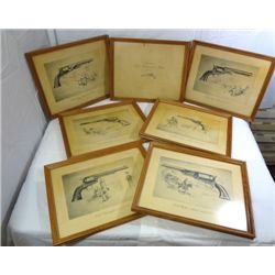 Set of Seven framed Colt Historical Gun Prints - Great for decoration.