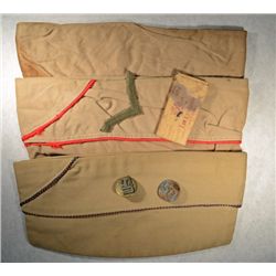 THREE U.S.ARMY HATS 1940'S, 1 - PACK FLEETWOOD RATION CIGARETTES VG CONDITION,