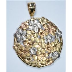 14K Tri Colored Gold Floral Pendant