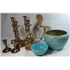 Image 1 : 10 Pieces of Brass and Teal Pottery Collection, Very Egyptian Looking