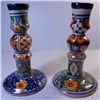 Image 1 : Vintage brightly colored Pottery Candlesticks,