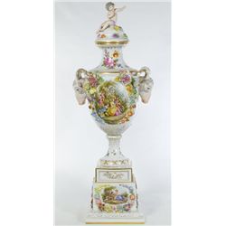 Monumental Dresden Hand Painted Porcelain Vase