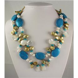 NATURAL TURQUOISE & FWP PEARL 1138.50CTW NECKLACE