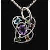 Image 1 : 2.24CTW Multi-Color 2Hearts Sterling Silver Pendant 3.2