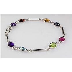 7.61CT Multi Precious Gemstone Silver Bezel Bracelet 2.