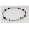 Image 1 : 7.61CT Multi Precious Gemstone Silver Bezel Bracelet 2.