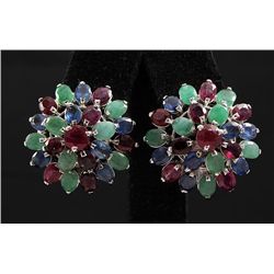 Flower Cluster 6.82g Multi-color Silver Earring 10.90ct
