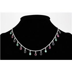 Multi-color 8.60ctw Bezel Dangles Silver Necklace 7.73g
