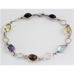 6.00CT Multi Precious Gemstone Silver Bezel Bracelet 3.