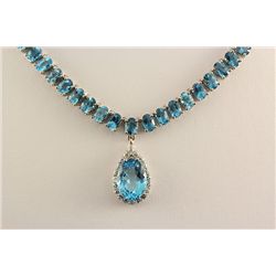 55.70 Ctw Natural Blue Topaz & Diamond Necklace 10kt