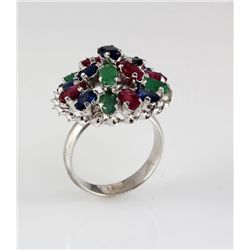 37.00CTW Multi-color Precious Stone Silver Ring