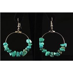 NATURAL 37.71CTW TURQUOISE HOOP SILVER HEARRING