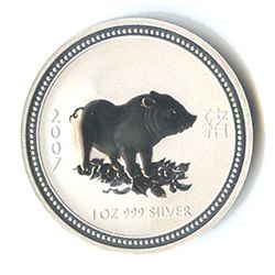 Australian Lunar Silver 1 oz Silver 2007 Pig