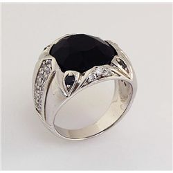8.66g Faceted Black Onyx Sterling Silver Oval Ring
