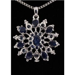 Designer Sterling Silver 5.57g Blue Sapphire Pendant 5.