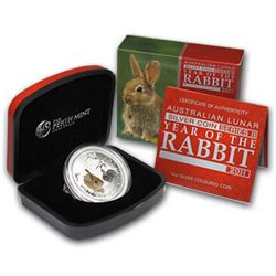 2011 1 oz Silver Year of the Rabbit (SII) Colorized w/