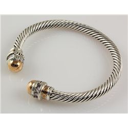 20.54G ANTIQUE SILVER 2TONE TWISTED BANGLE BRACELET