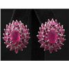 Image 1 : 15.52ctw Pink Ruby Cluster Sterling Silver Earring 7.65