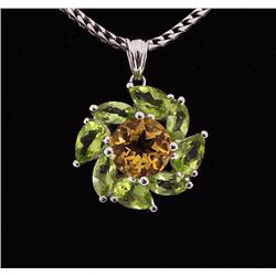 4.84CTW Peridot & Citrine Flower .925 Pendant 1.72g