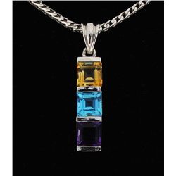 1.76CTW Multi-color Sterling Silver Bar Pendant 1.55g