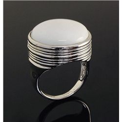 White Agate 17.00ctw Sterling Silver Round Ring 5.69g