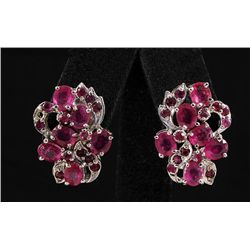 6.55ctw Ruby Sturdy Cluster Princess Silver Earring 6.3