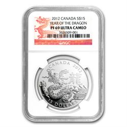 2012 Silver Canadian $15 Lunar Dragon PF69 UCAM NGC