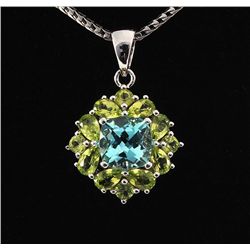 5.32CTW Peridot & Blue Topaz Flower .925 Pendant 2.45g