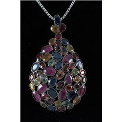 18.43g Antique Multi Precious Gemstone Silver Pendant/B