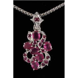 3.29ctw Ruby Sturdy Cluster Princess Silver Pendant 3.0