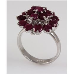 Flower Cluster 4.22g Sterling Silver Ruby Ring 5.12ctw