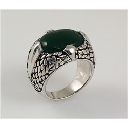 Cabochon Green Agate 2.75ctw Silver Oval Ring 16.03g
