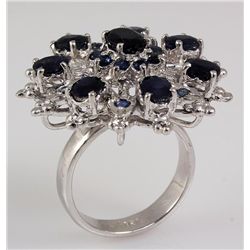Designer .925 Silver 9.97g Blue Sapphire Ladies Ring 5.