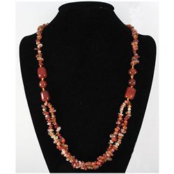 Natural 403.46ctw Orange Carnelian Quartz Silver Neckla