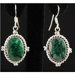 EMERALD BERYL 34.08CTW SILVER HOOK EARRING