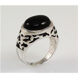 Cabochon Black Onyx 2.55ctw Sterling Silver Oval Ring 1