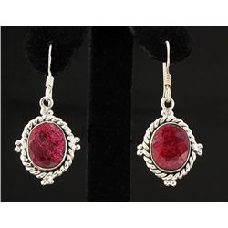 RUBY CORRUNDUM 29.28CTW SILVER HOOK EARRING