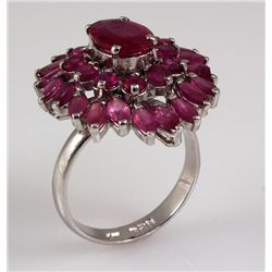 7.76ctw Pink Ruby Cluster Sterling Silver Ring 5.67g