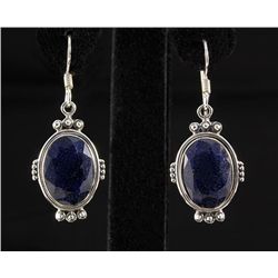 SAPPHIRE CORRUNDUM 37.40CTW SILVER HOOK EARRING