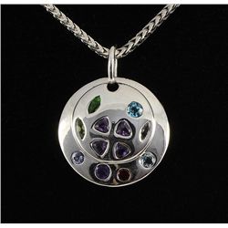 4.75gram Round Silver Pendant w/ Multi Color Stone