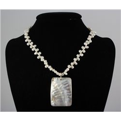 212.03CTW 18" WHITE FRESHWATER CAPIZ PENDANT/MOTHER OF